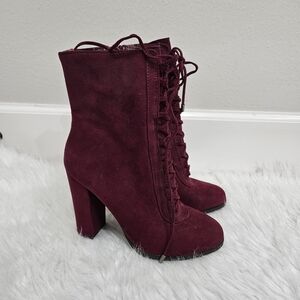 Carlos Santana Burgundy Lace-Up Ankle Booties